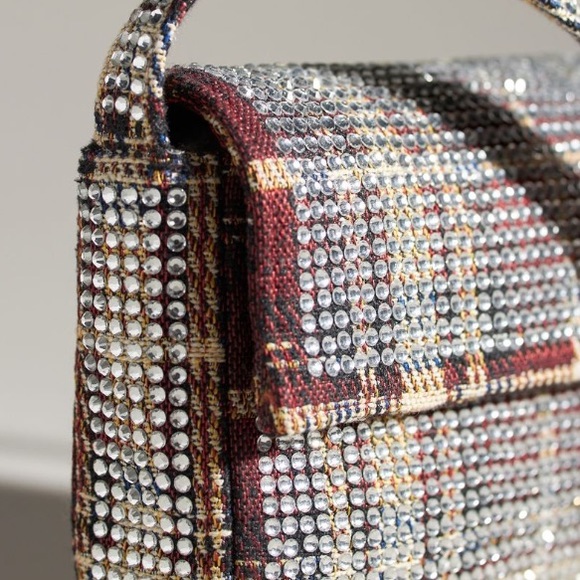 Anthropologie Fiona Beaded bag - rhinestone plaid edition NWT - Picture 2 of 7